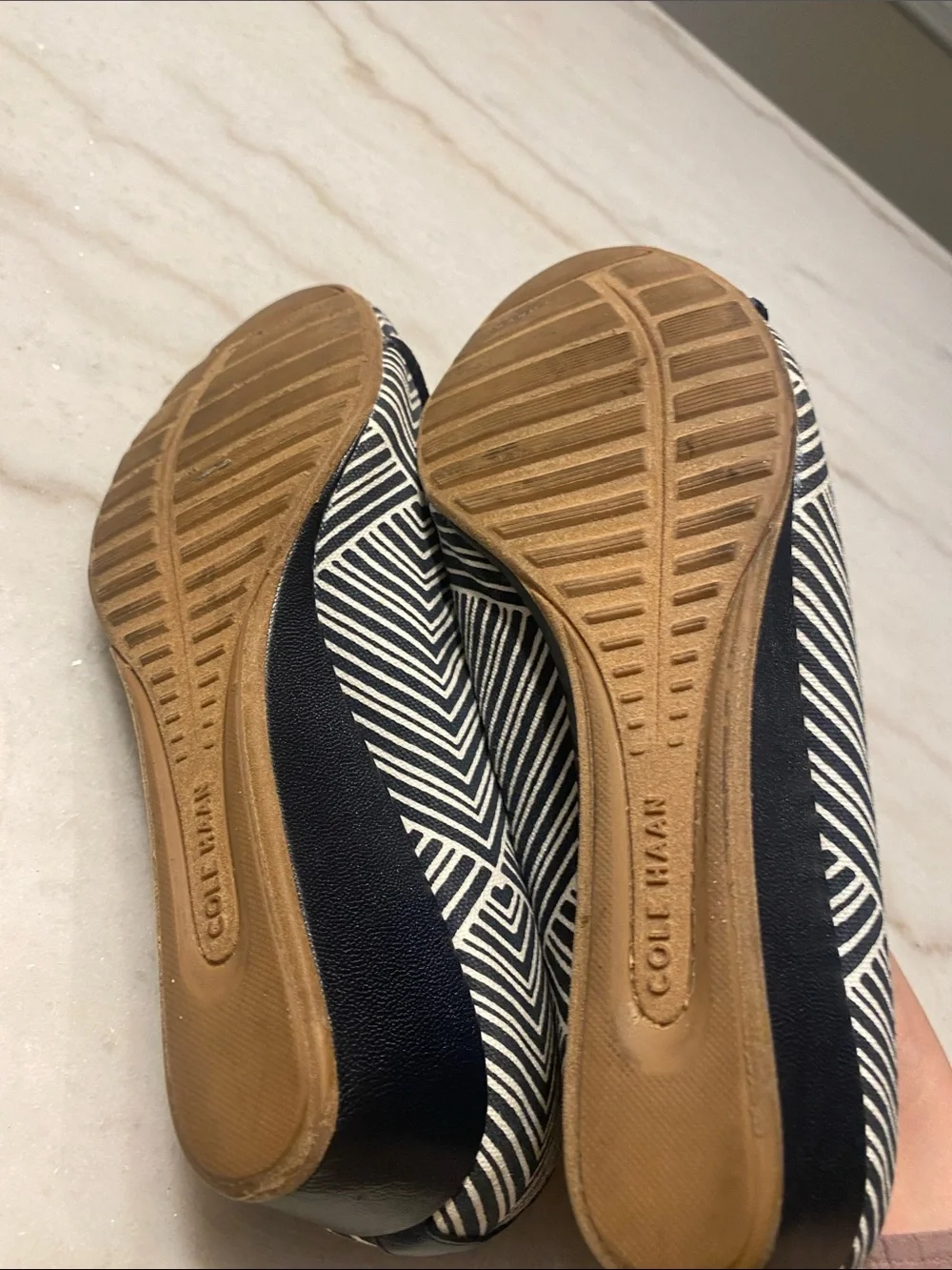 Cole Haan Navy Striped Wedge Peep-Toe Flats Geometric size 9